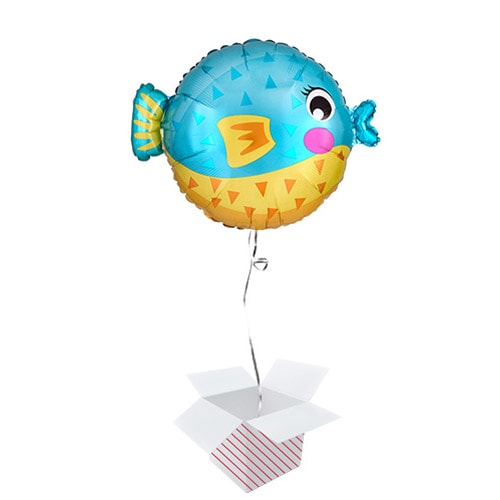 Puffer Fish Shaped Foil Helium Balloon - Inflated Balloon in a Box Product Gallery Image