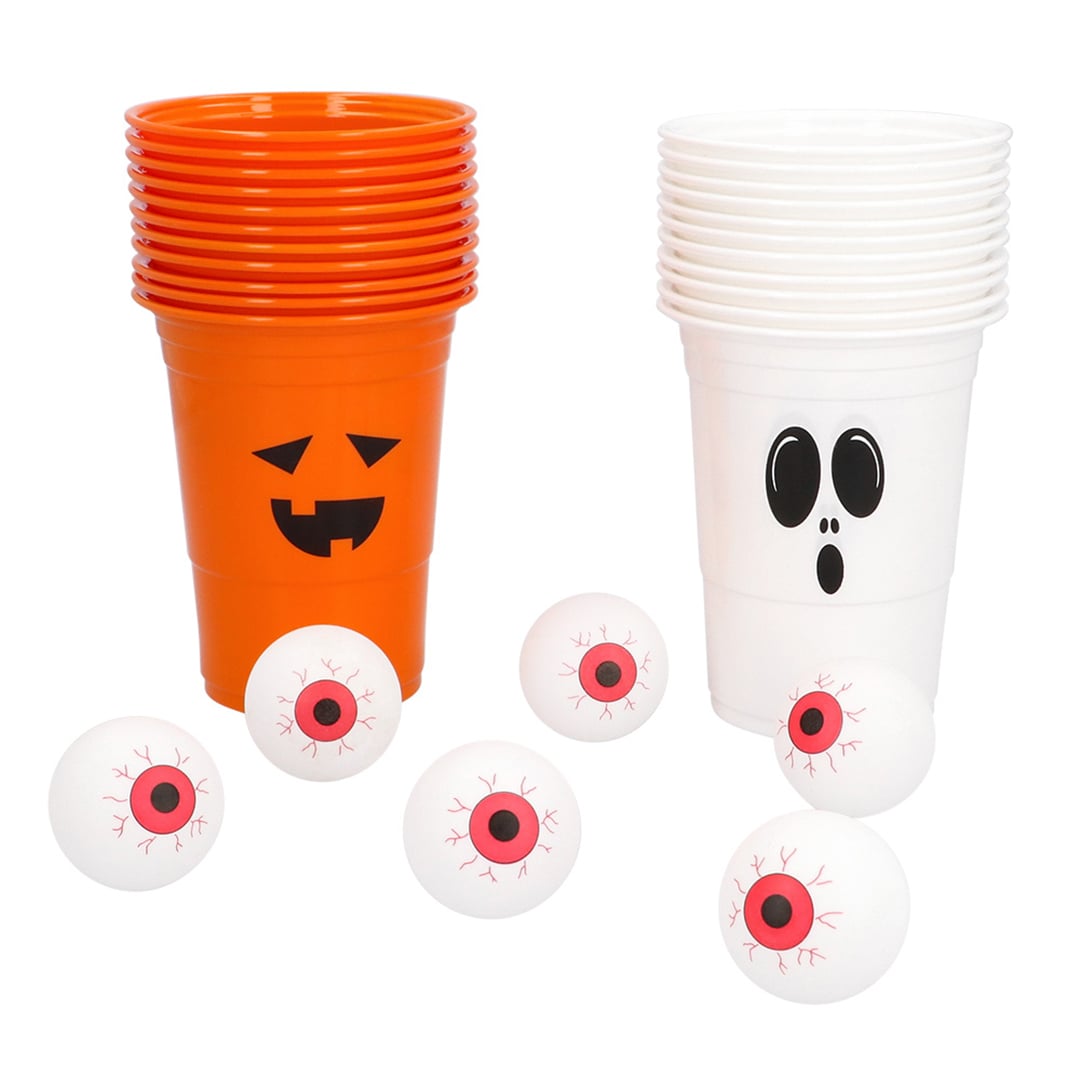 Pumpkin & Ghost Reusable Halloween Beer Pong Drinking Game Set