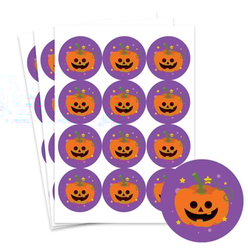 Pumpkin Purple Halloween Round Stickers 60mm - Sheet of 12 Product Gallery Image