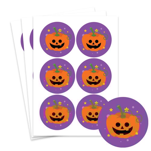 Pumpkin Purple Halloween Round Stickers 88mm - Sheet of 6 Product Gallery Image