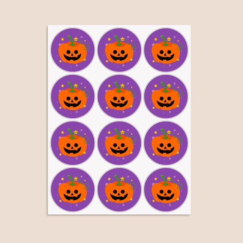 Pumpkin Purple Halloween Round Stickers 60mm - Sheet of 12 Product Gallery Image