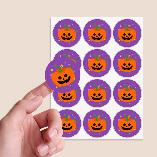 Pumpkin Purple Halloween Round Stickers 60mm - Sheet of 12 Product Gallery Image