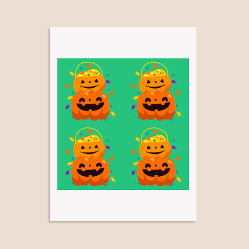 Pumpkin Green Halloween Round Square 95mm - Sheet of 4 Product Gallery Image