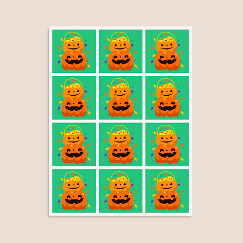 Pumpkin Green Halloween Square Stickers 60mm - Sheet of 12 Product Gallery Image