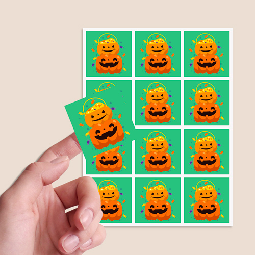 Pumpkin Green Halloween Square Stickers 60mm - Sheet of 12 Product Gallery Image