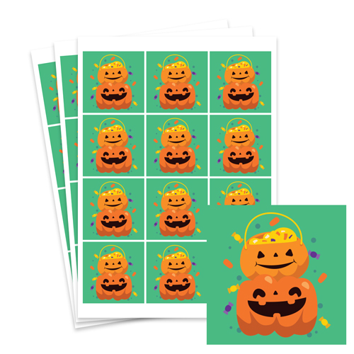 Pumpkin Green Halloween Square Stickers 60mm - Sheet of 12 Product Gallery Image