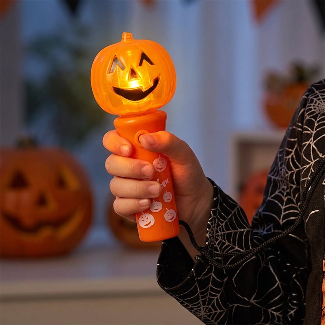 Pumpkin Halloween Light Up Orange Plastic Wand 12cm
