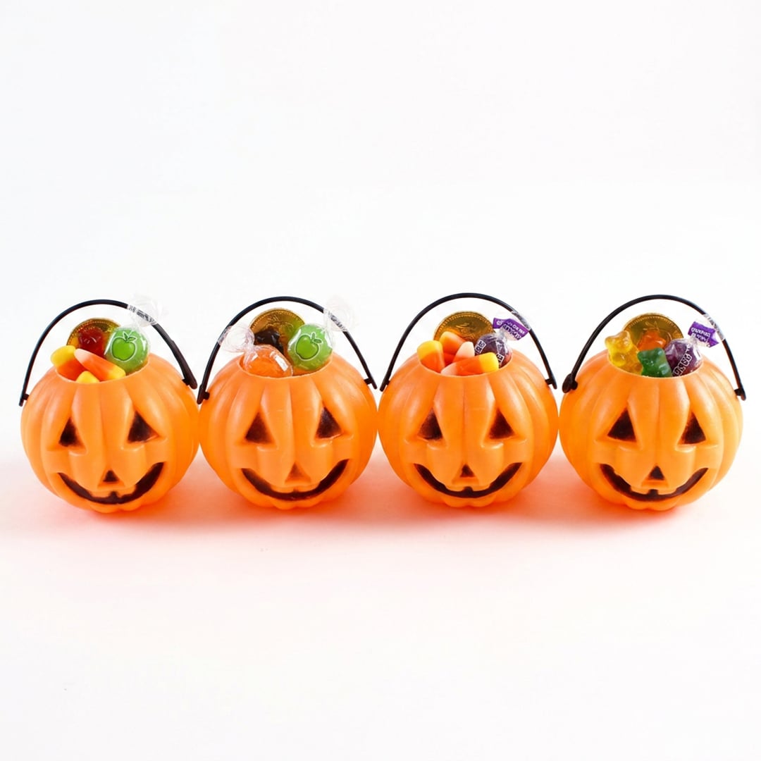Pumpkin Halloween Mini Plastic Treat Pots 6cm - Pack of 4