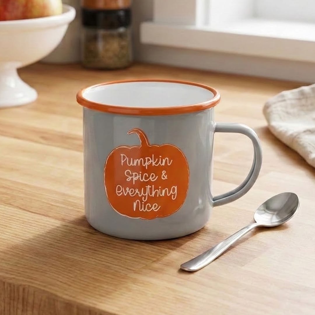 Pumpkin Spice & Everything Nice Halloween White Enamel Mug 9cm