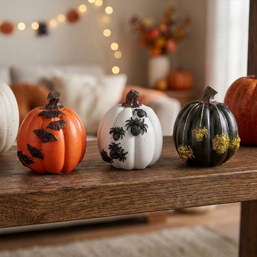 Pumpkin with Glitter Spooky Design Halloween Ceramic Ornament Decoration 10cm
