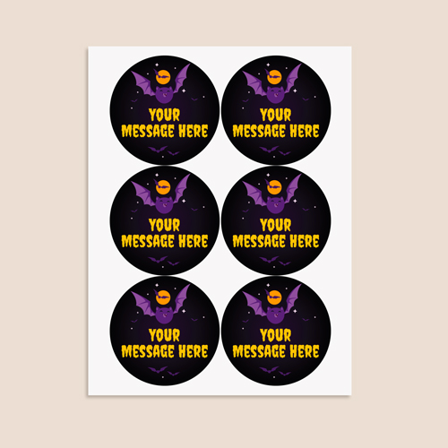 Purple Bat Custom Halloween Round Stickers 88mm - Sheet of 6 Product Gallery Image
