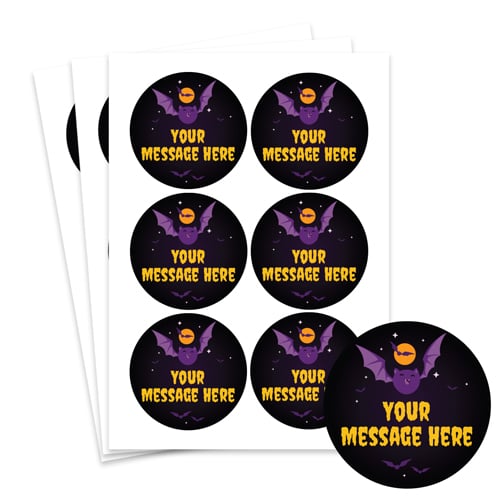 Purple Bat Custom Halloween Round Stickers 88mm - Sheet of 6 Product Gallery Image