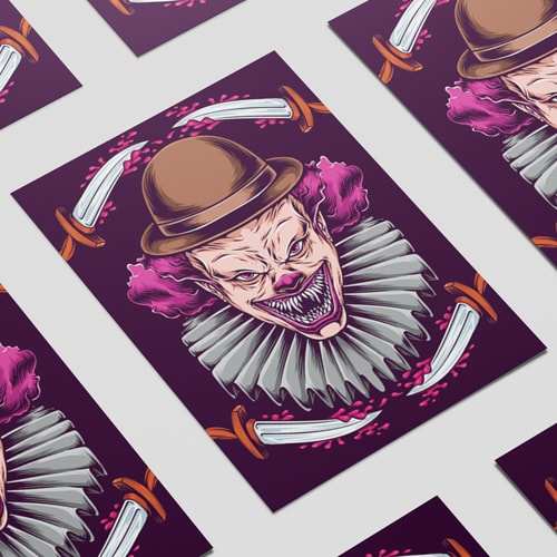 Purple Clown with Knives Halloween Poster PVC Party Sign Decoration Product Gallery Image