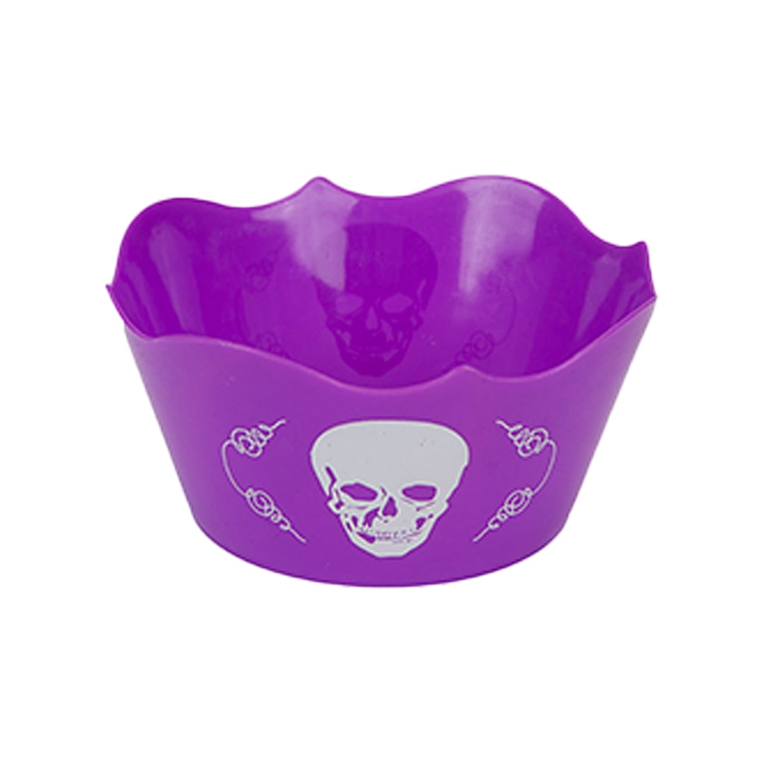Purple Halloween Skull Design Round Reusable Plastic Treat Bowl 15cm