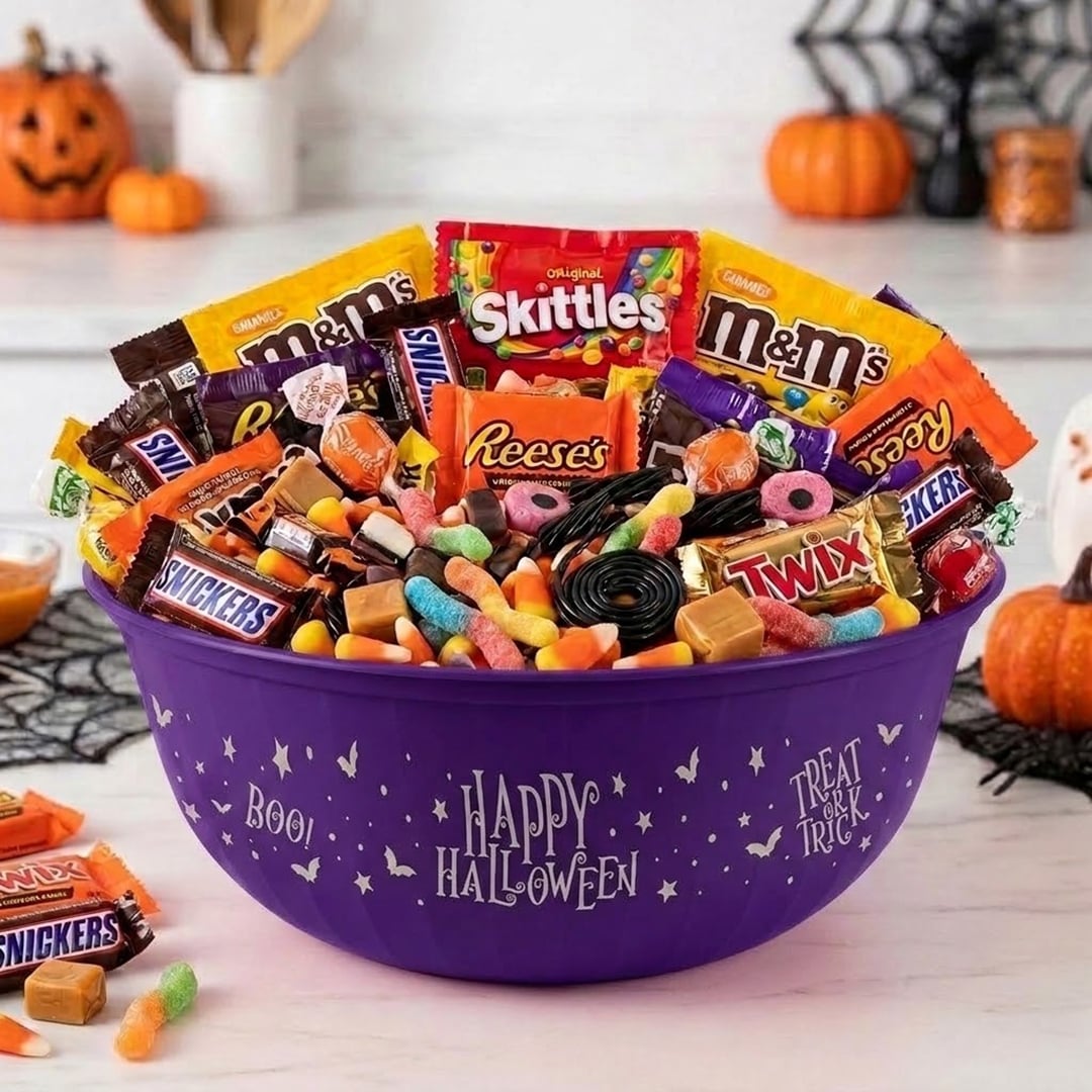 Purple Happy Halloween Round Reusable Plastic Treat Bowl 30cm