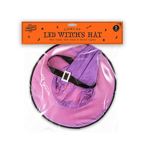 Purple Light Up Witch Hat Halloween Fancy Dress One Size Product Gallery Image
