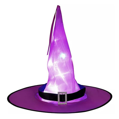 Purple Light Up Witch Hat Halloween Fancy Dress One Size Product Gallery Image