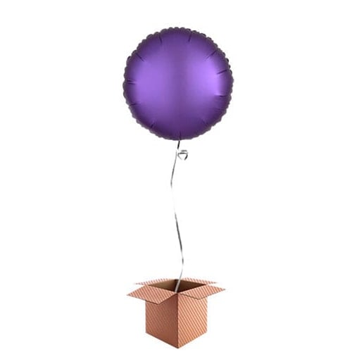 Purple Royale Satin Luxe Round Foil Helium Balloon - Inflated Balloon in a Box
