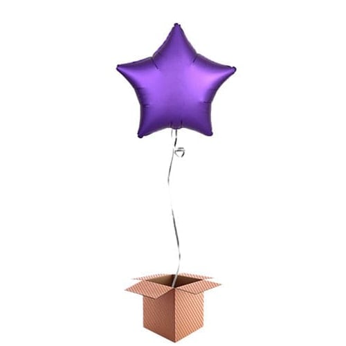 Purple Royale Satin Luxe Star Foil Helium Balloon - Inflated Balloon in a Box Product Image