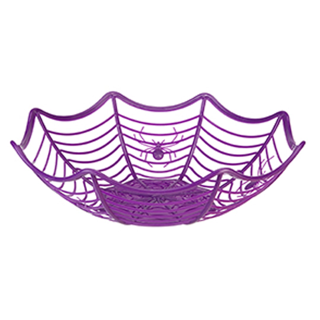 Purple Spider's Web Reusable Halloween Plastic Candy Basket 27cm
