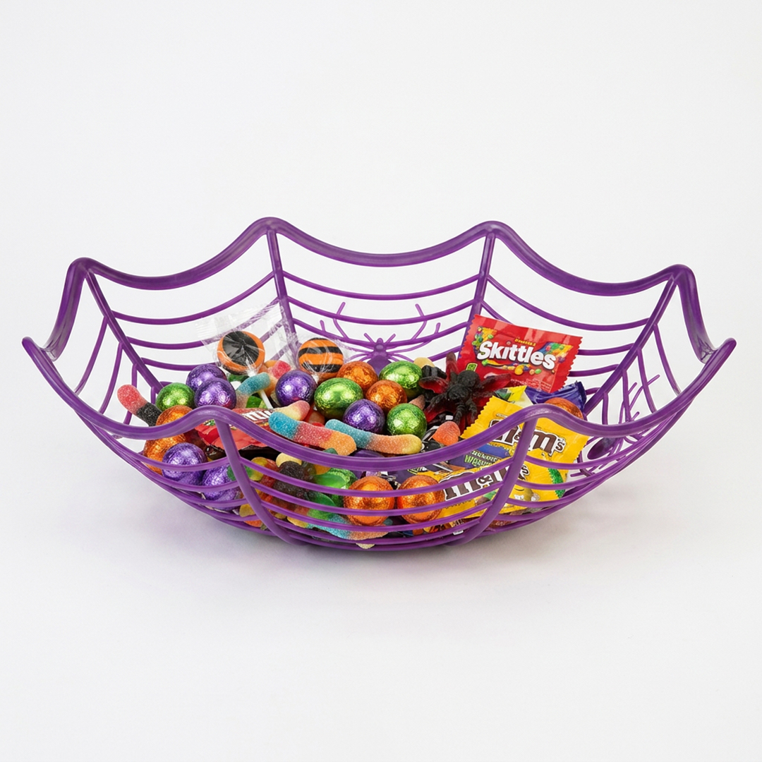 Purple Spider's Web Reusable Halloween Plastic Candy Basket 27cm View 2