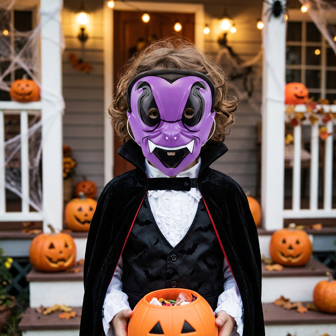 Purple Vampire Unisex Kids Halloween Fancy Dress Mask View 2