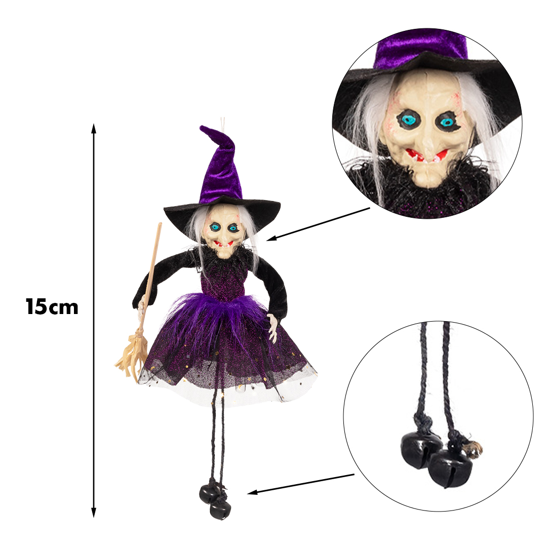 Purple Wicked Witch Hanging Halloween Prop Decoration 15cm View 3