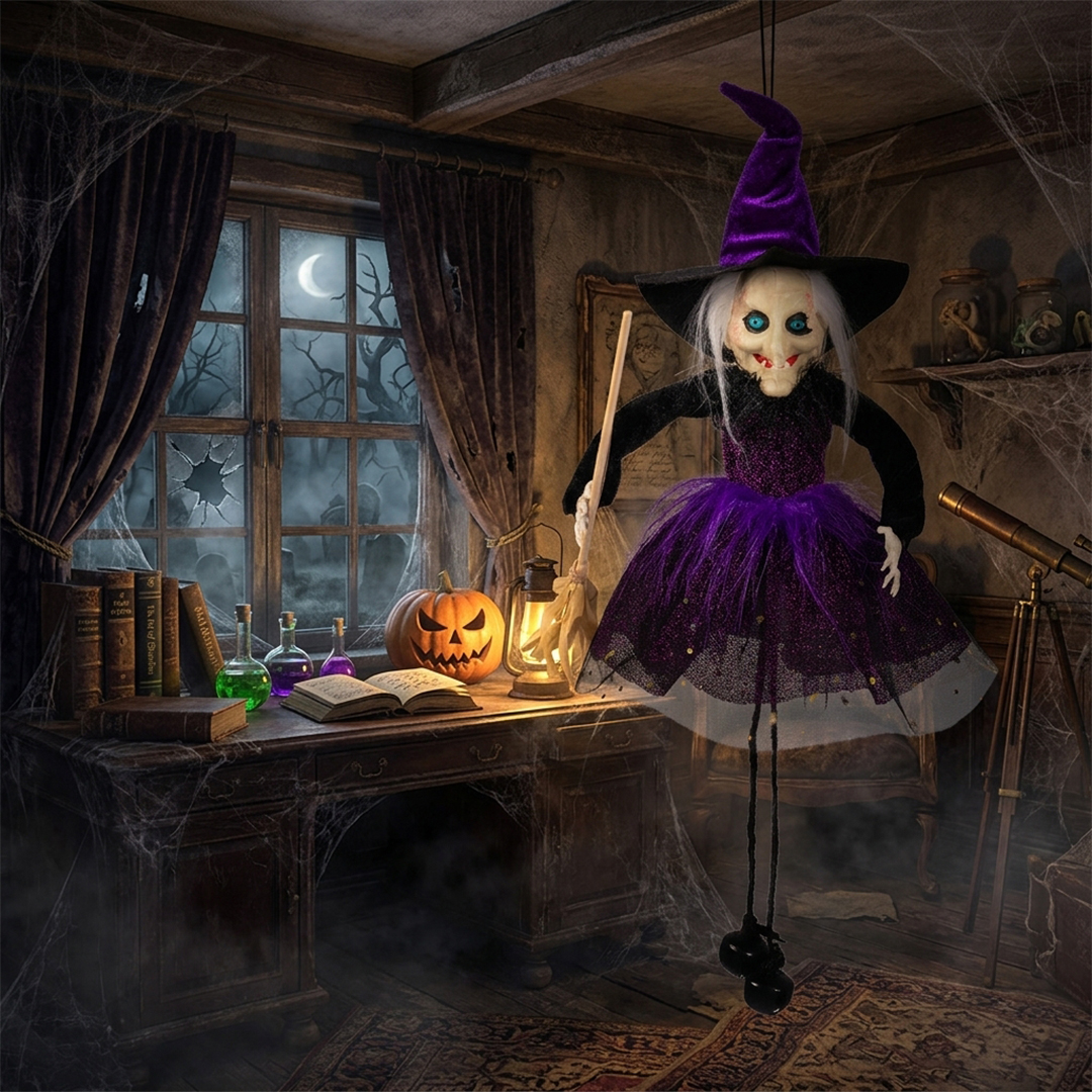 Purple Wicked Witch Hanging Halloween Prop Decoration 15cm View 2