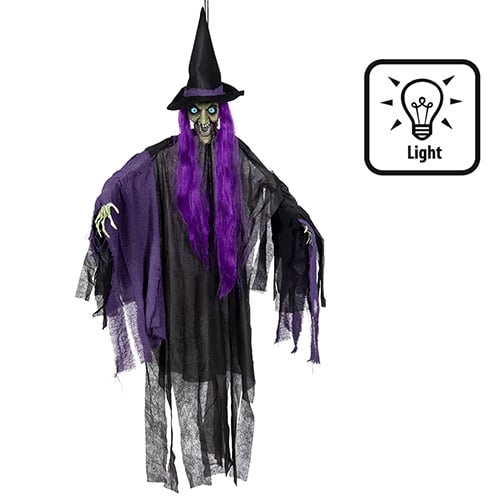 Purple Witch with Light Up Eyes Animated Halloween Prop Hanging Decoration 146cm Product Gallery Image