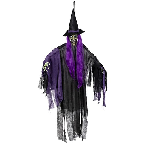Purple Witch with Light Up Eyes Animated Halloween Prop Hanging Decoration 146cm Product Gallery Image
