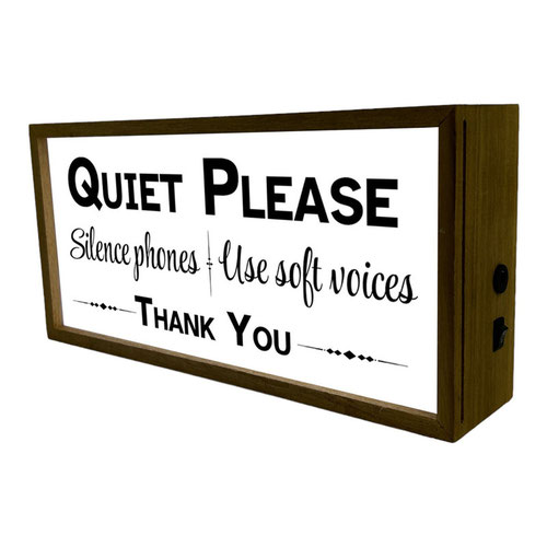 Quiet Please Silence Phones LED Light Box Wood Room Sign Product Gallery Image