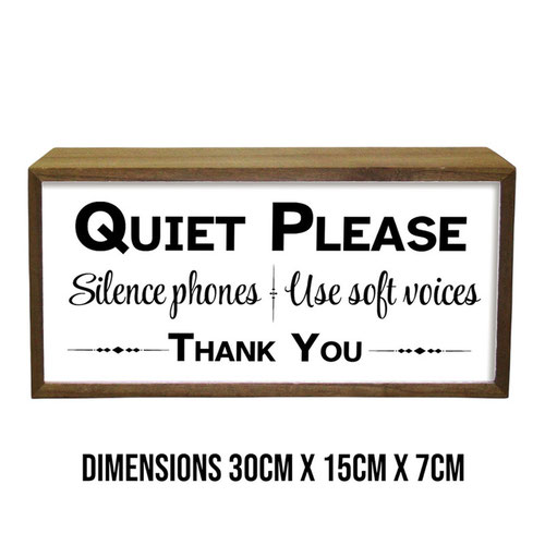 Quiet Please Silence Phones LED Light Box Wood Room Sign Product Gallery Image