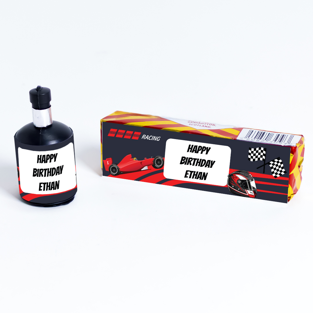 Racing Car Personalised Party Popper Packaging Label Stickers 9cm - Sheet of 16 Product Gallery Image