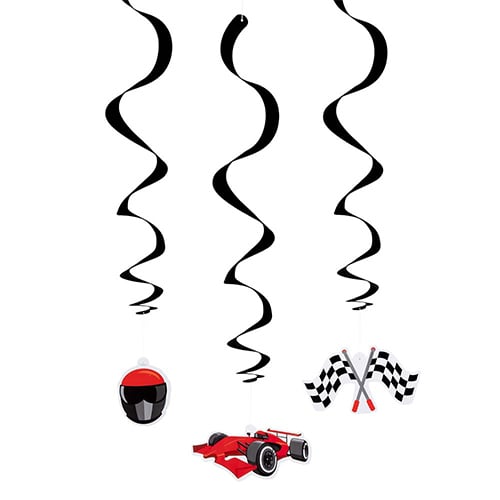 Racing Car Swirl Hanging Decorations - Pack of 3