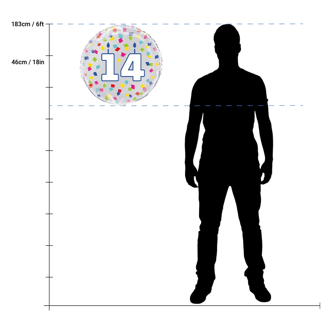 Rainbow Confetti Birthday Age 14 Round Foil Helium Balloon 46cm / 18 in Product Gallery Image