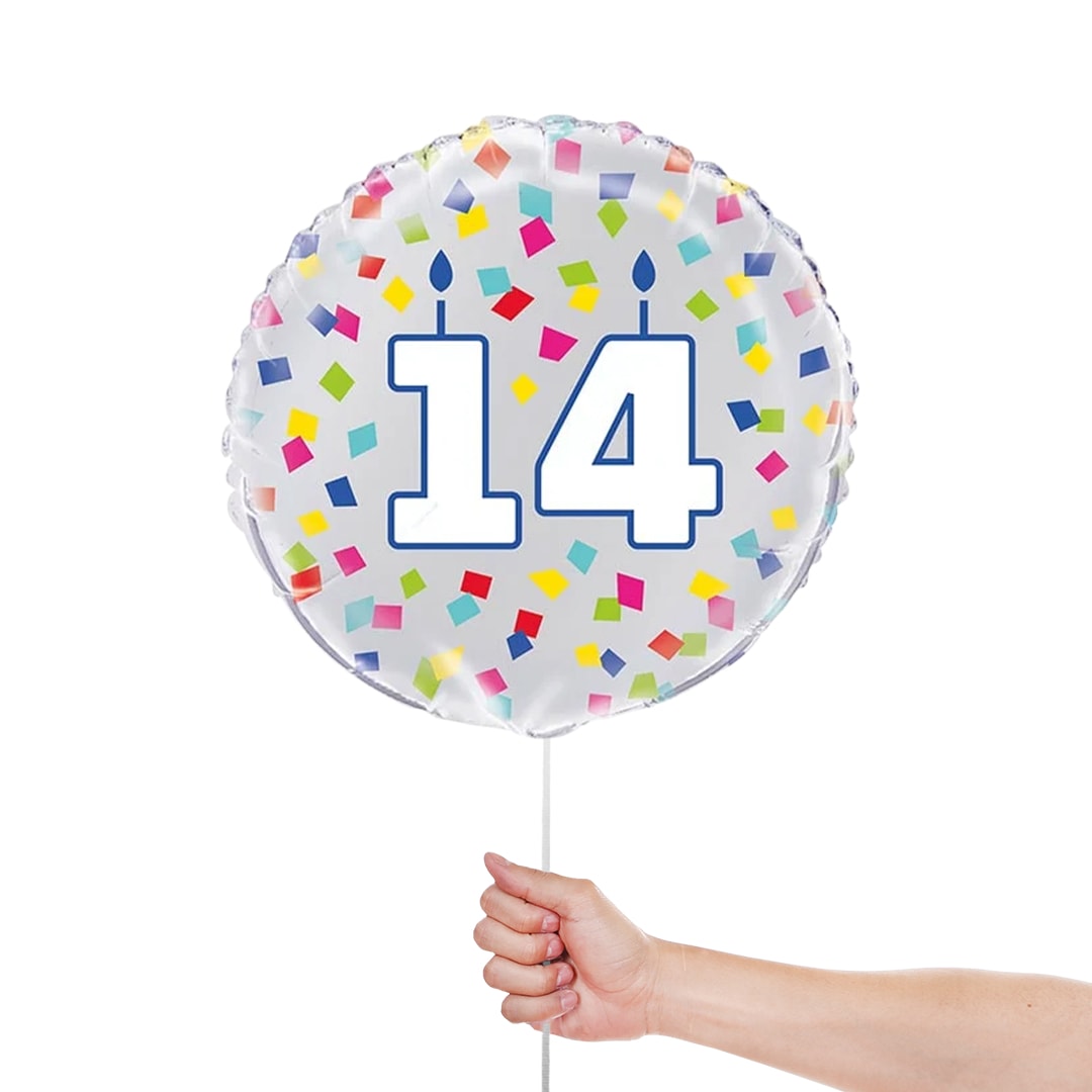 Rainbow Confetti Birthday Age 14 Round Foil Helium Balloon 46cm / 18 in Product Gallery Image