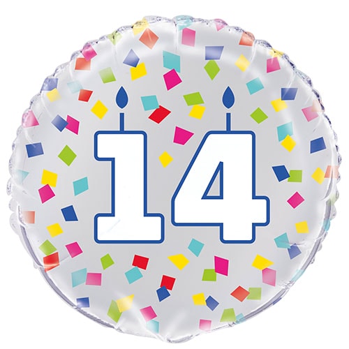 Rainbow Confetti Birthday Age 14 Round Foil Helium Balloon 46cm / 18 in Product Image