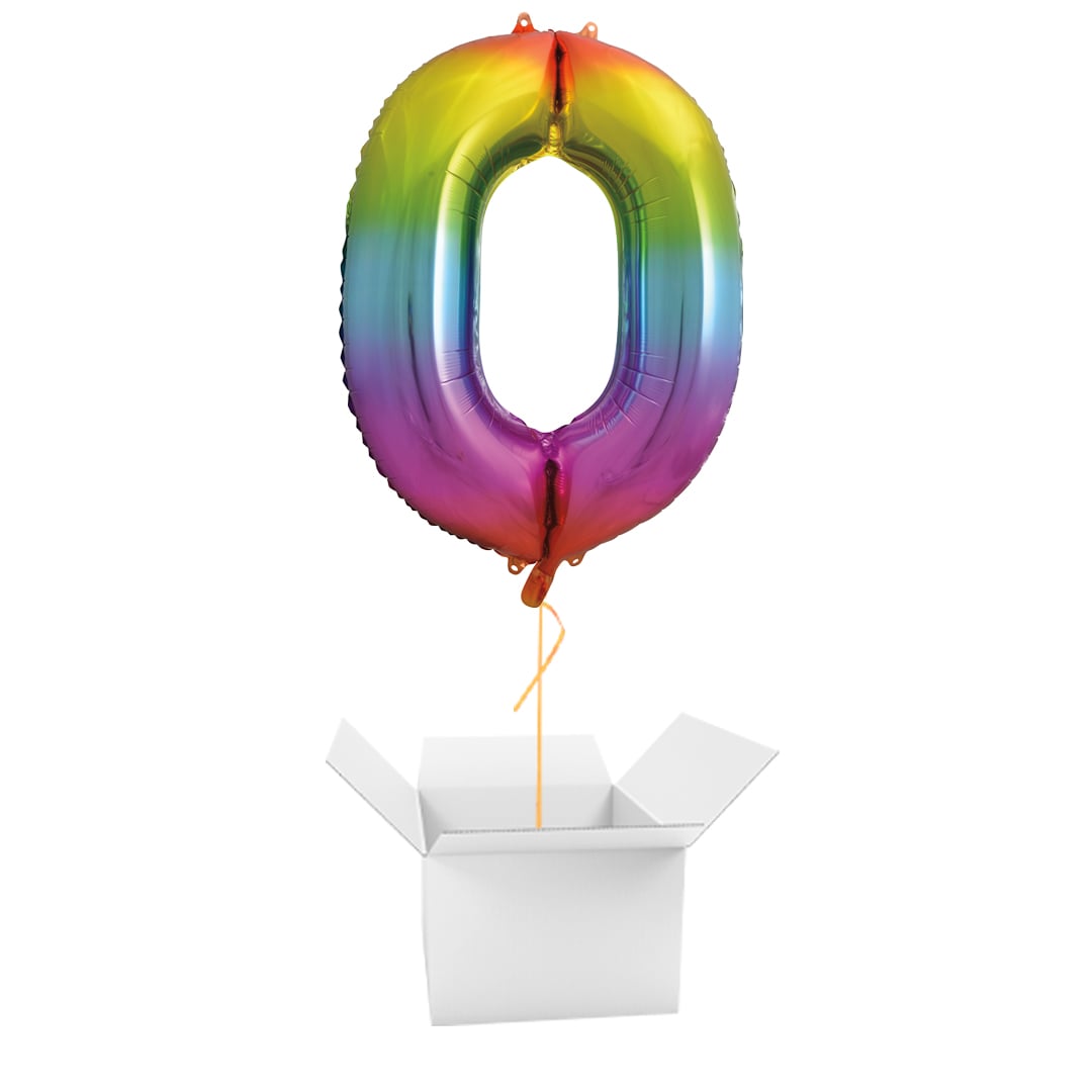 Rainbow Number 0 Giant Foil Balloon - Inflated Balloon In A Box