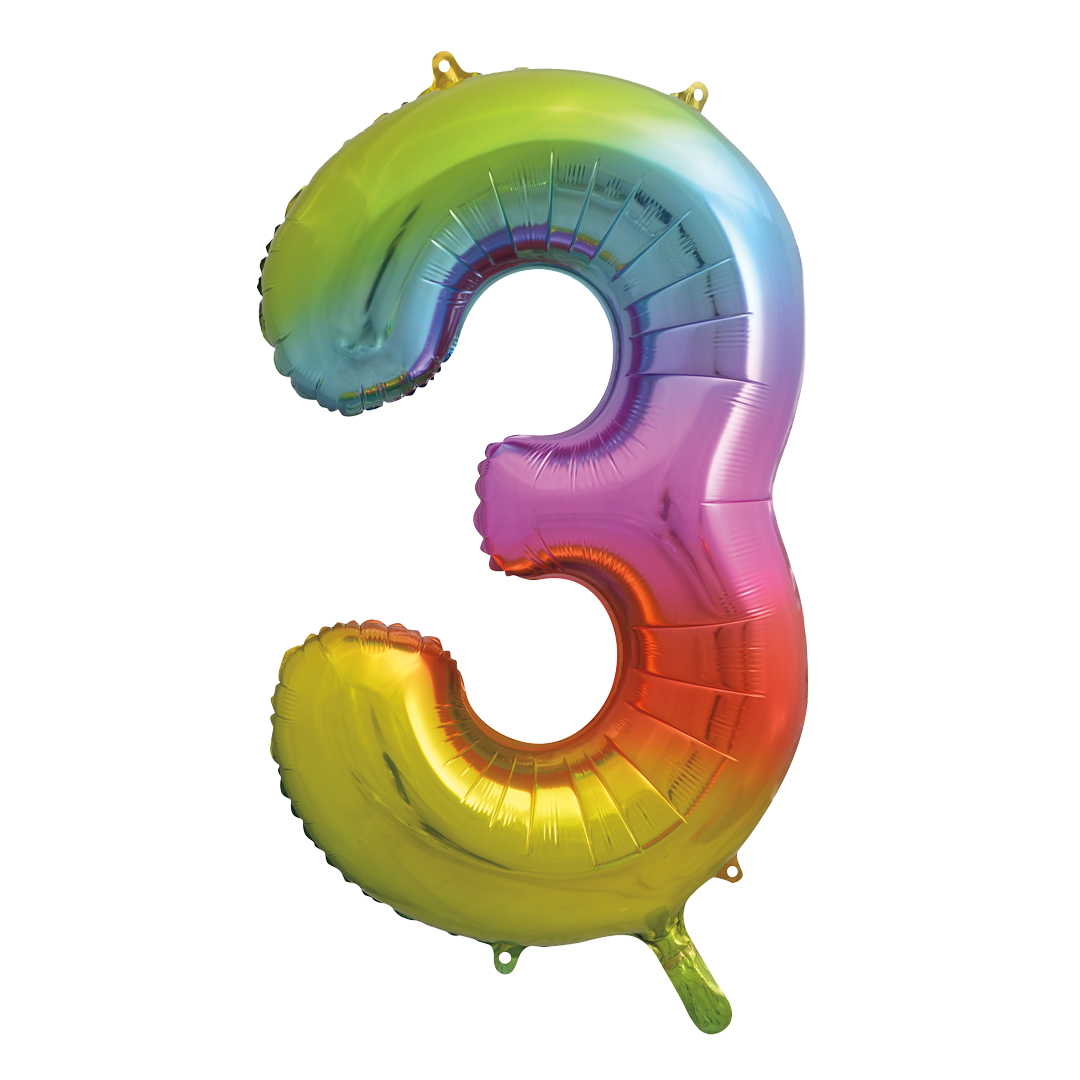 Rainbow Number 3 Giant Foil Balloon 86cm / 34 in