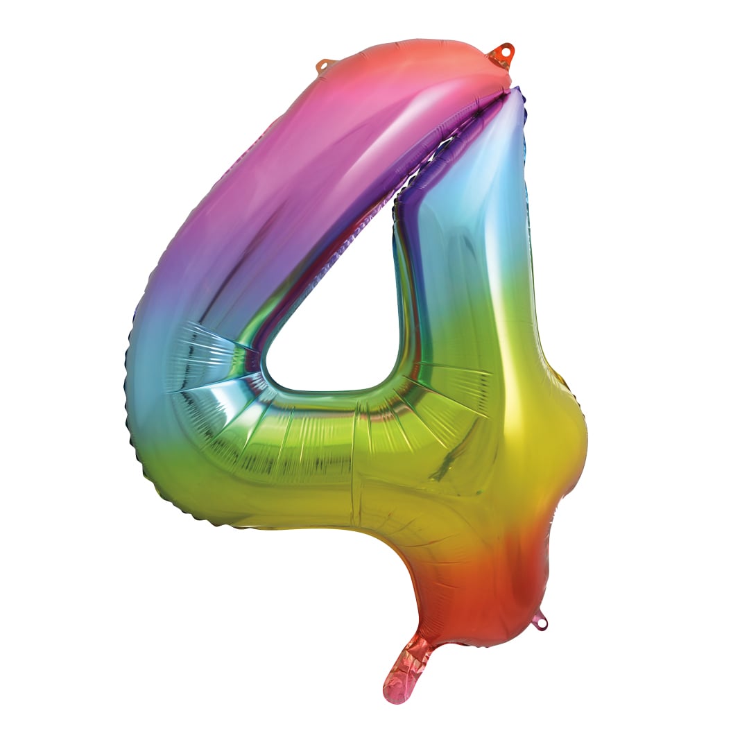 Rainbow Number 4 Giant Foil Balloon 86cm / 34 in