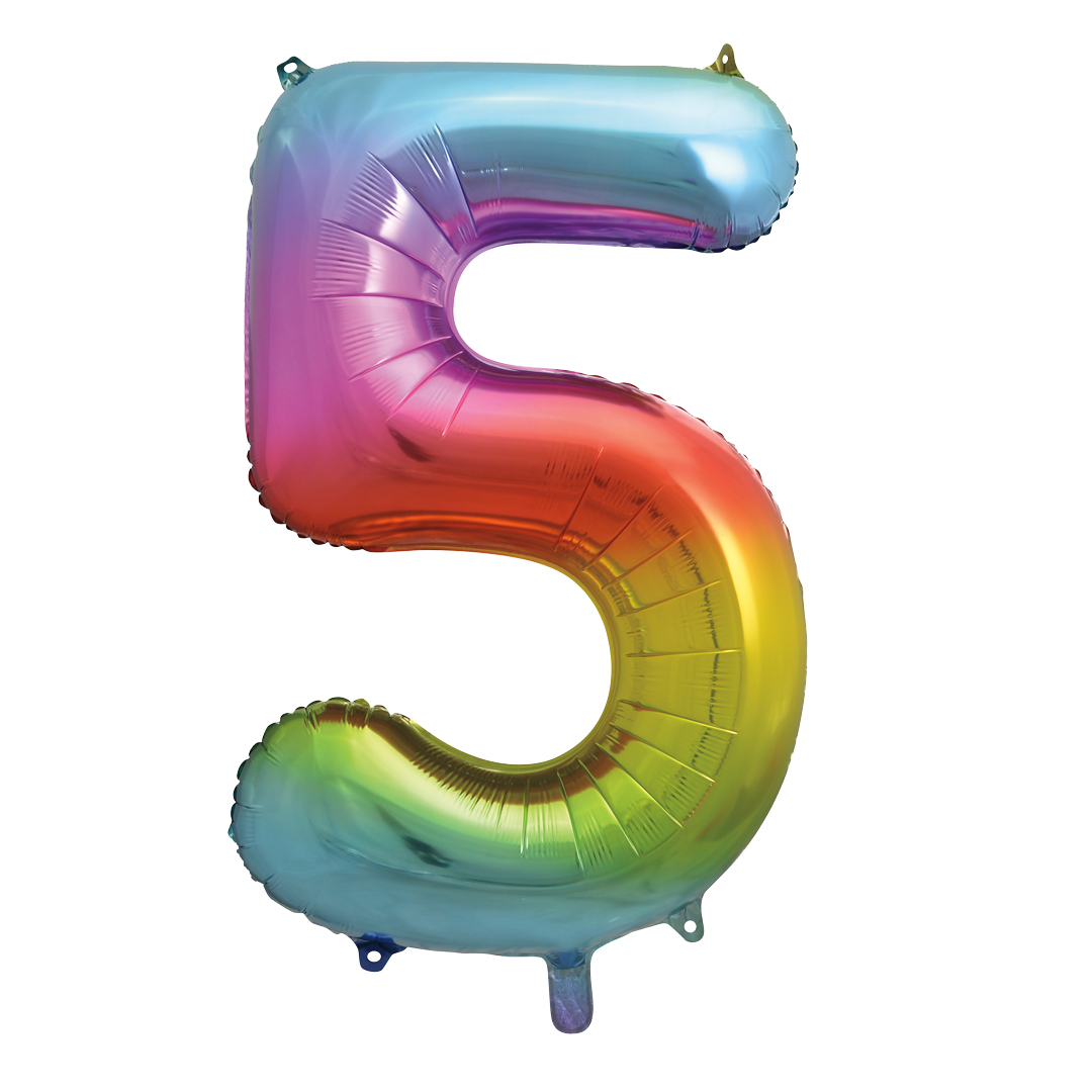Rainbow Number 5 Giant Foil Balloon 86cm / 34 in