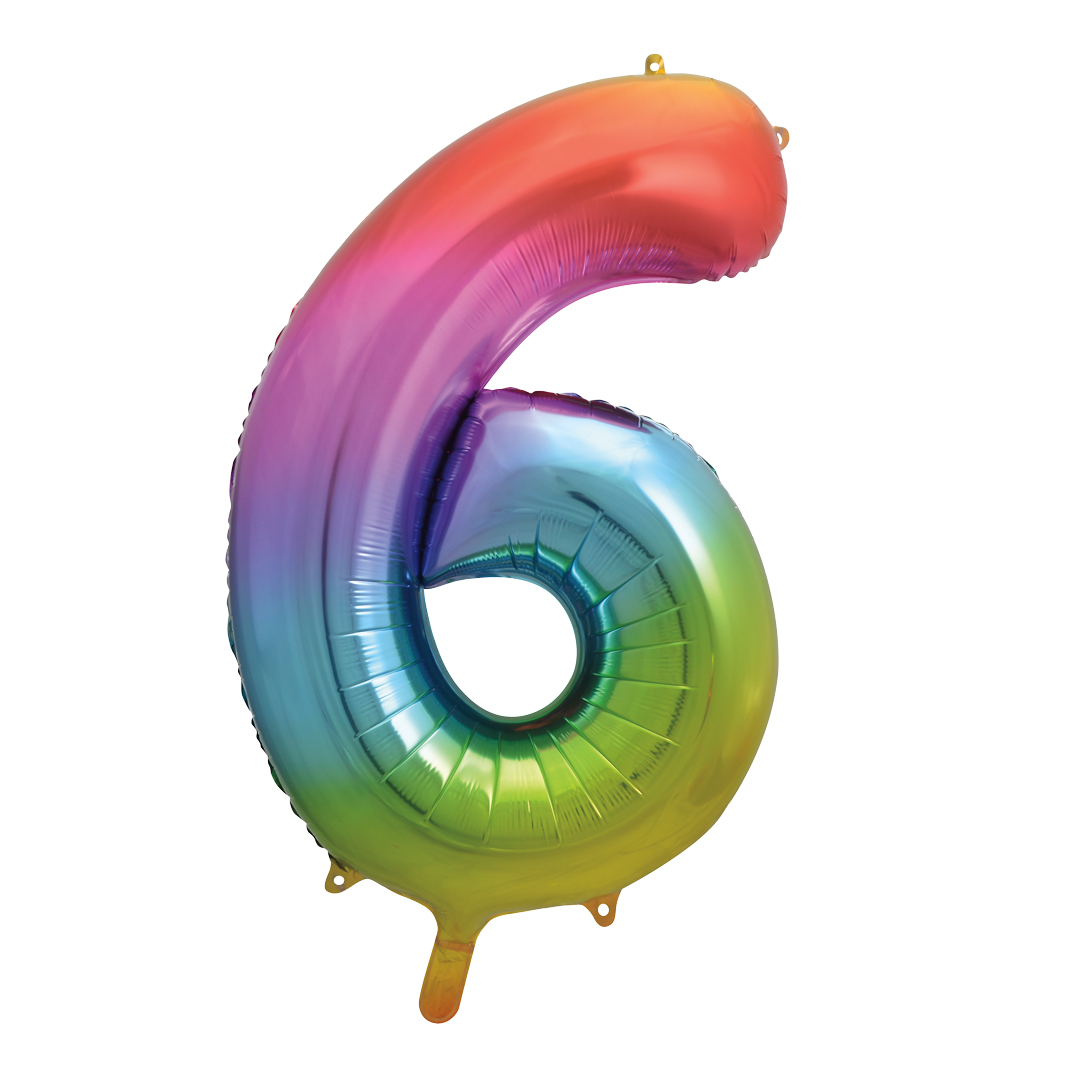Rainbow Number 6 Giant Foil Balloon 86cm / 34 in