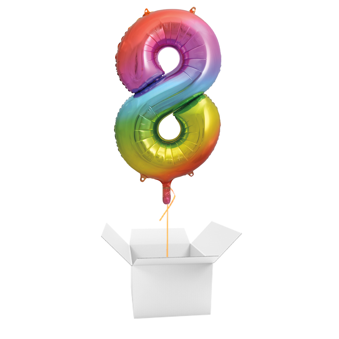 Rainbow Number 8 Giant Foil Balloon - Inflated Balloon In A Box Product Gallery Image