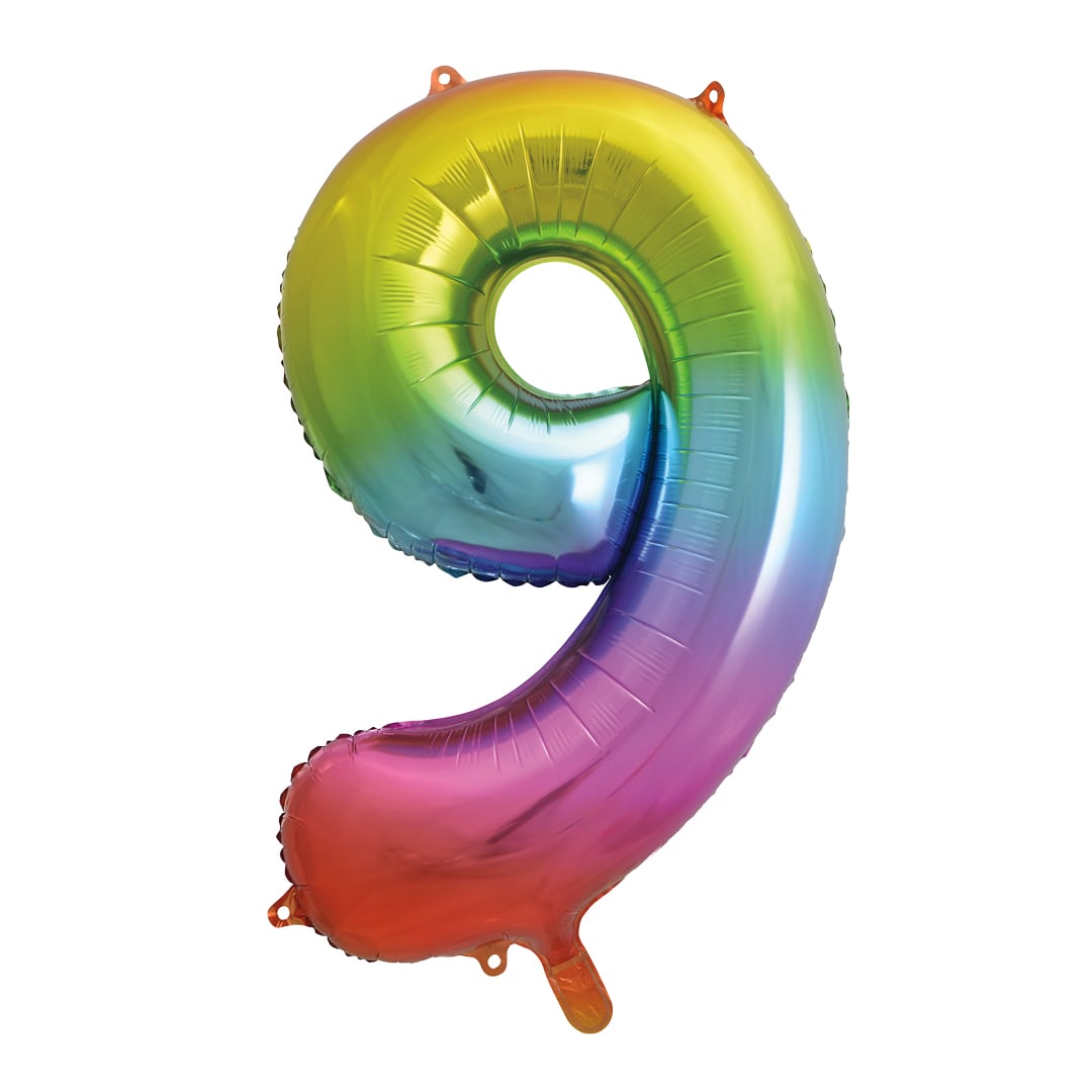 Rainbow Number 9 Giant Foil Balloon 86cm / 34 in