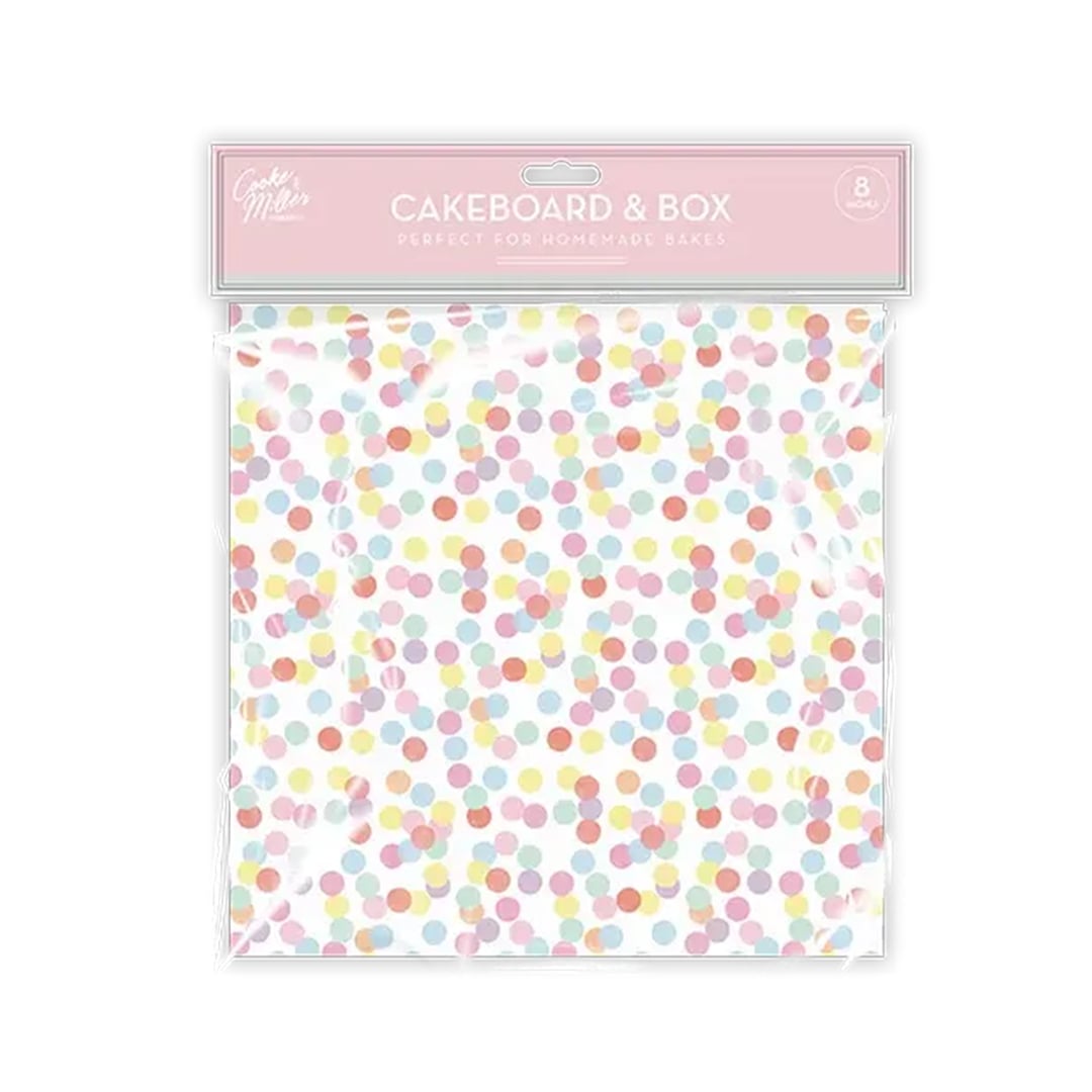 Rainbow Polka Dot Cake Box & Board Set View 2