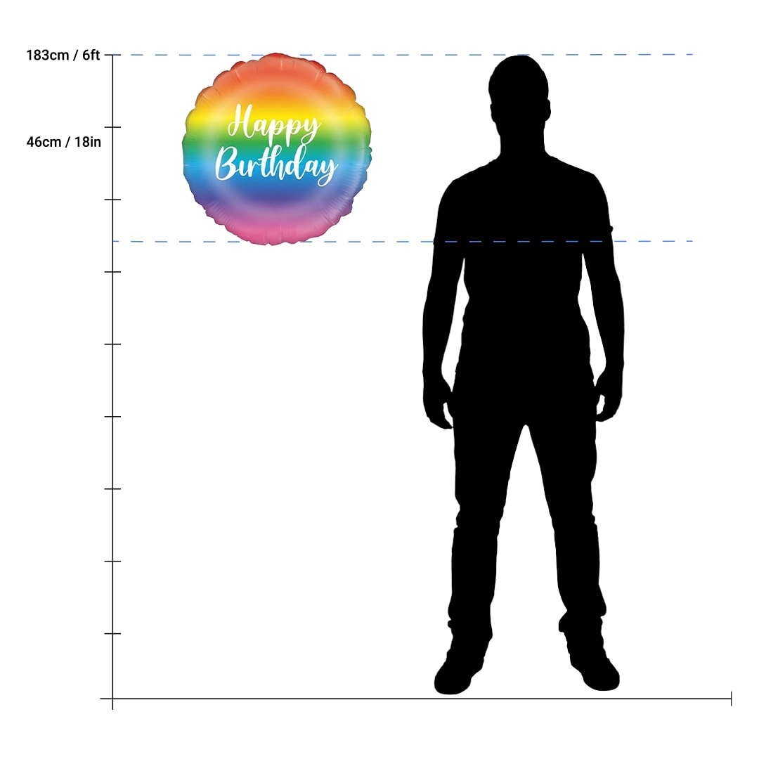 Rainbow Script Birthday Round Foil Helium Balloon 46cm / 18 in Product Gallery Image