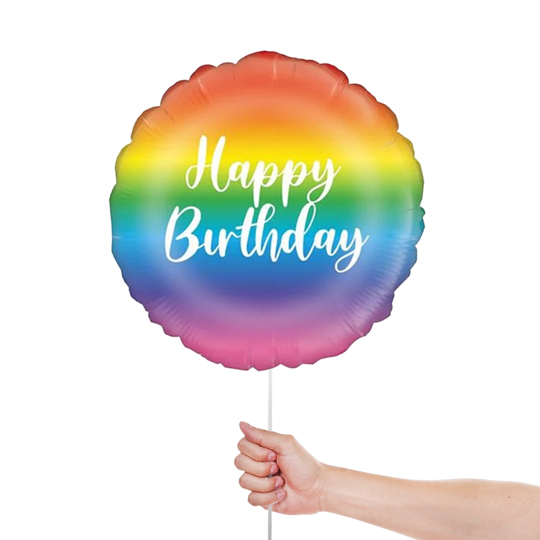Rainbow Script Birthday Round Foil Helium Balloon 46cm / 18 in Product Gallery Image