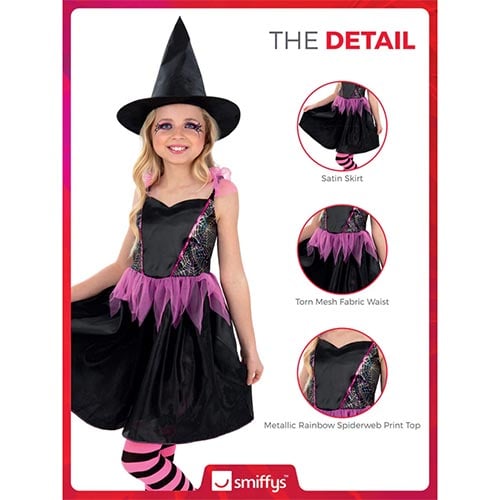 Rainbow Web Witch Girls Fancy Dress Costume Kids Small - Age 4-6 Product Gallery Image