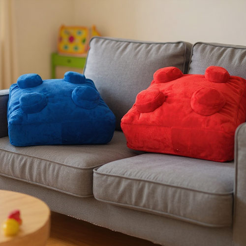 Red & Blue Building Brick Retro Square Shaped Plush Pillow Cushions - Pack of 2 Product Gallery Image