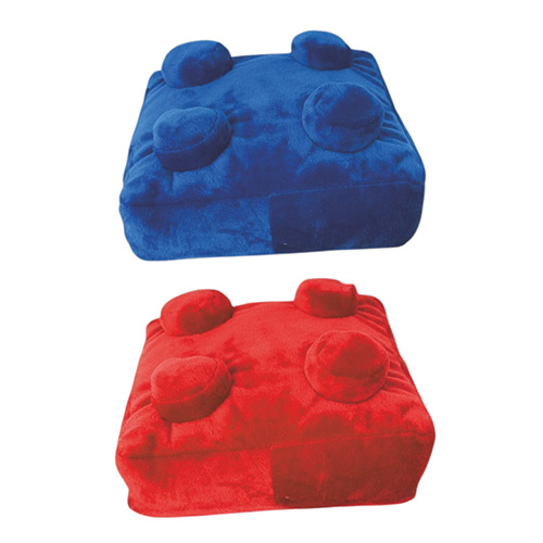 Red & Blue Building Brick Retro Square Shaped Plush Pillow Cushions - Pack of 2 Product Gallery Image